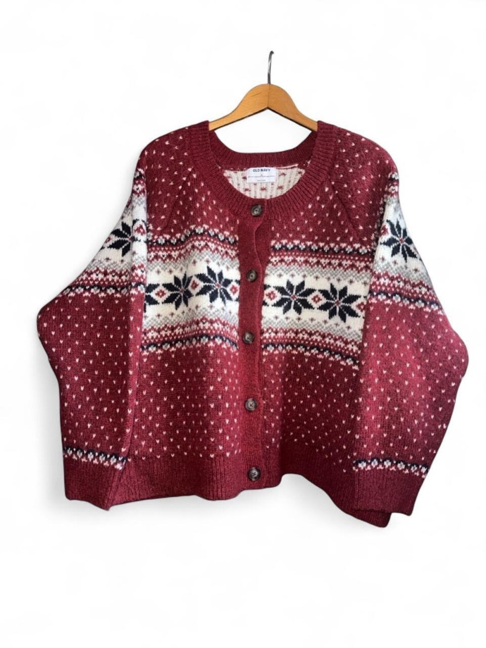 Old Navy Fair Isle Cardigan Sweater Red Grey Navy White Plus Size 3X Wild Cable